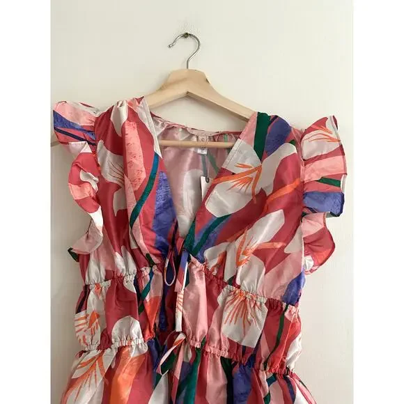 HUTCH Loni Brick Textured Orchids Ruffle Top Size Small NEW - Picture 5 of 8